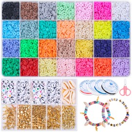 6110 Pcs Clay Beads for Bracelets Making 28 Colors Flat Round Polymer Spacer Beads with Pendants Letter Smile Face Beads Charms Pendants for Necklace Earring DIY Craft Jewelry Making Kit Girls Gifts