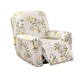 CRFATOP Floral Printed Recliner Cover with Pockets Single Reclining Slipcover 4-Pieces Lazy Boy Recliner Armchair Cover with Elastic Bottom for Recliner Furniture Protector for Kid Pet