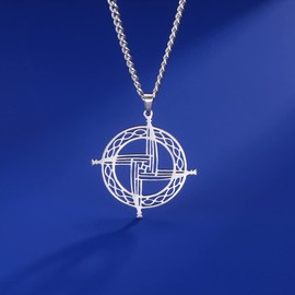 EUEAVAN St Brigid's Cross Saint Bridget Necklace Traditional Irish Celtic Cross Pendant Amulet Christian Pagan Religious Jewellery Woman Man Gift (silver)