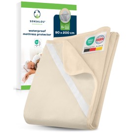 Sensalou Waterproof Mattress Protector 90 x 200 cm Beige – Mattress Cover for Single Bed, Breathable Terry Mattress Protector with Elastic Corner Straps, Soft Quiet Mattress Pad Washable at 95 °C