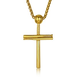 Gold Baseball Cross Necklace with Chain, Softball Sport Pendant Jewelry for Mens 22"+2" Chains
