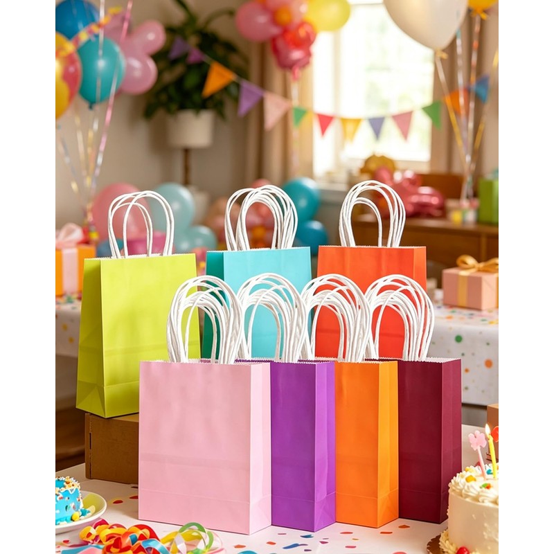 qiqee 100Pcs Paper Gift Bags with Handles - 10.6"x8.3"x4.3" Medium
