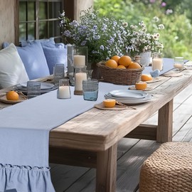 yuboo Dust Blue Table Runner 72 Inches Long - Ruffled Farmhouse Table Runner with Soft Cotton Texture, Rustic Shabby Style for Dresser Bedrooms, Baby Shower & Bridal Shower Country Home Decor