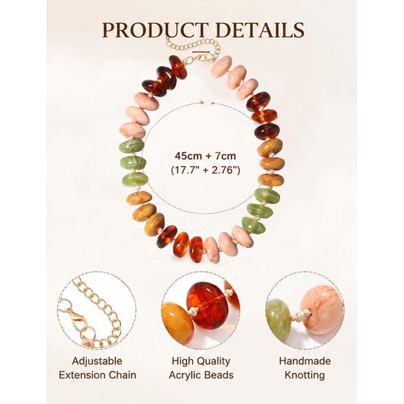zocare Chunky Resin Statement Necklace for Women,Colorful Beaded Necklace