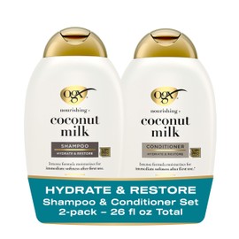OGX Nourishing + Coconut Milk Sulfate Free Shampoo and Conditioner Set, Hydrates & Softens Hair, Lipi Pro Shield Technology, Creamy Coconut Milk White Peach & Shea Butter Scent, 2 Items, 2 x 13 fl oz