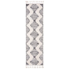 Safavieh Moroccan Tassel Shag Collection MTS652F Boho 2-inch Thick Runner, 2'3" x 6' , Ivory / Grey