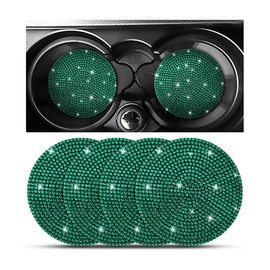 Osilly Bling Car Cup Holder Coaster, Crystal Rhinestone Anti-Slip Insert Coasters, Universal 2.75 Inch Fashion Automotive Cup Mat, Car Interior Accessories Decor Gifts for Women (Green, 4PCS)