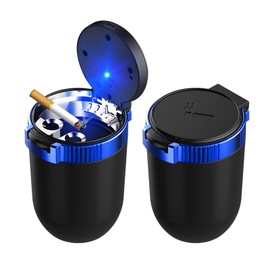 Dickno 2 PCS Car Ashtray with Lid, Detachable Stainless Smokeless Auto Ashtray, Portable Mini Vehicle Trash Can with LED Blue Light, Universal Interior Accessories for Cup Holder (Blue)
