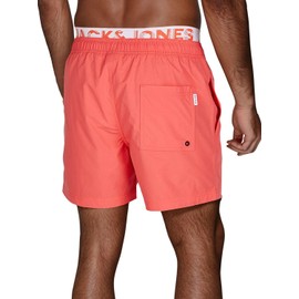 JACK & JONES Maui JJSWIM Men's Long Swimming Shorts Double Waistband Shorts Black Blue Coral S M L XL XXL 3XL, Hot Coral (12281192), L