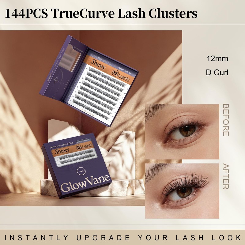 GlowVane TrueCurve 12mm D Curl Lash Clusters(Shiney)