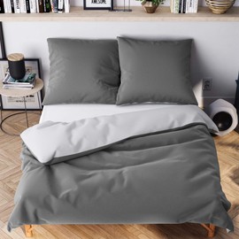 Wolkenfeld Bed Linen 135 x 200 cm, Grey Anthracite, Oeko-Tex Certified, Cuddly Soft and Non-Iron Bedding Set, 1 x Duvet Cover + 1 x Pillowcase 80 x 80 cm