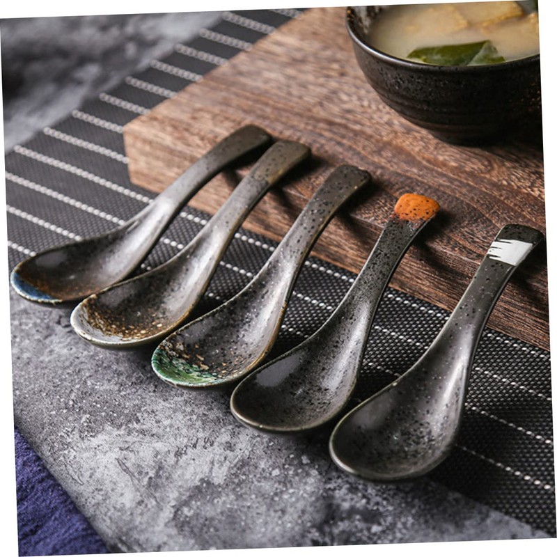 BIUDECO 3pcs Japanese Style Ceramic Serving Spoon Kitchen Tool for