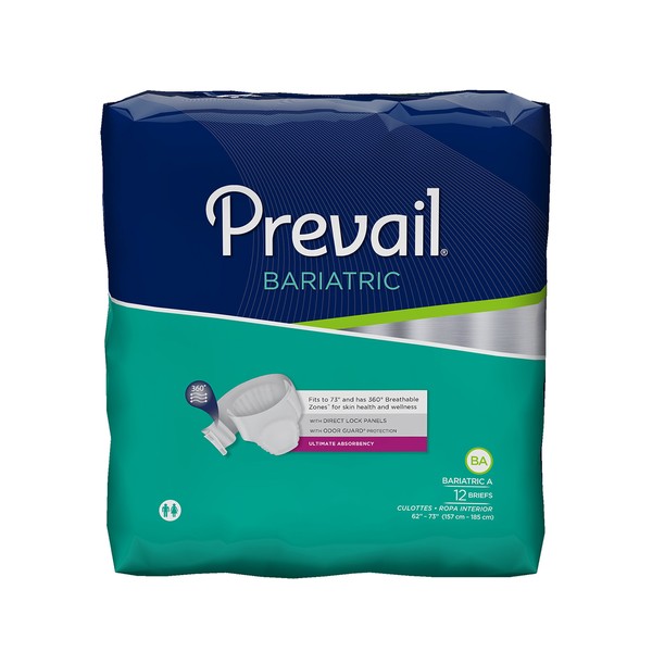 Prevail Bariatric Ultimate Absorbency Incontinence Briefs, Size A, 12 Count