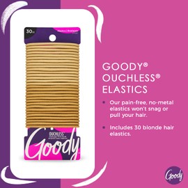 Goody Ouchless Hair Elastics – No Pull, No Breakage, Tangle-Free Hold for Thick, Curly, Coily & Textured Hair – 30 Count, Blonde, Long-Lasting Ponytail Holders for Women & Men