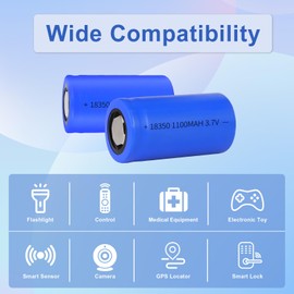 Horbupa 18350 Battery Lithium 2 Pack,3.7V Rechargeable Battery 1100mAh Flat Top for Flashlight, Solar Garden Light and More