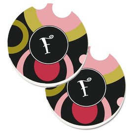 Caroline's Treasures Letter F Monogram - Retro in Black Set of 2 Cup Holder Car Coasters AM1001-FCARC, 2.56, Multicolor