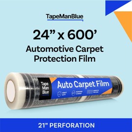 Auto Carpet Film, 24” Roll with 21” Perforation, 4 Mils Thick, Dealer Must Remove Protective Cover, Plastic Floor Mats for Car Carpet Protection, Made in USA (24" x 600' Roll)