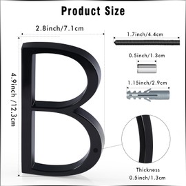 5 Inch Floating House Number B, VONDERSO Black Metal Modern Outdoor Address Sign for Yard Street and Mailbox, Zinc Alloy Solid Address Numbers and Letters with Exquisite Drawing Process