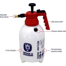 Spear & Jackson 2LPAPS 2 Litre Pump Action Pressure Sprayer, White/Red