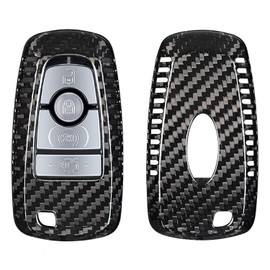 M.JVisun Genuine Carbon Fiber Car Key Fob Cover For Ford Bronco Edge Escape Expedition Explorer F150 F250 F450 Fusion Maverick Mondeo Mustang Ranger - For Ford/For Mustang Logo - 3 & 4 Buttons - Black