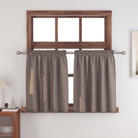 Brown Small Tiers 2 Pack Faux Linen Textured Kitchen Short Small Mini Window Curtains Valance 24 inches Length Privacy Home Decor Classic Cafe Basement Living Room/Bedroom 34W by 24L Rod Pocket