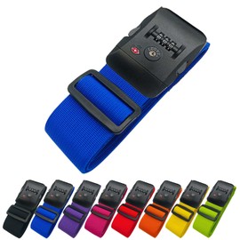 Leiskya Suitcase Belt, TSA Lock, Dial Type, I-Shaped, Adjustable Length, Lightweight Type, Mark Carrying Case, For Travels, Business Trips, Prevents Loads from Collapsing (Blue)