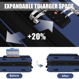 KEYTANG Classic Light Weight Hardside Expandable Spinner Wheels Luggage Suitcase W/TSA Lock, Navy Blue, Carry on-3 Pieces