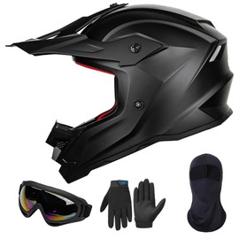 ILM Fullface MTB Motocross Helmet Children's Motorcycle Helmet Downhill Motorcycle Helmets Dirt Bike Full Face Mountain Bike Quad Enduro Cross Helmet with Glasses Mask Gloves ECE22.06 Model Z705, Matte Black, M