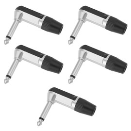 YINETTECH 5pcs 1/4 Inch 6.35mm Mono TS Jack Plug 90 Degree 2 Pin Nickel Plug for Microphones Headphones Audio Video AV PC (Black)
