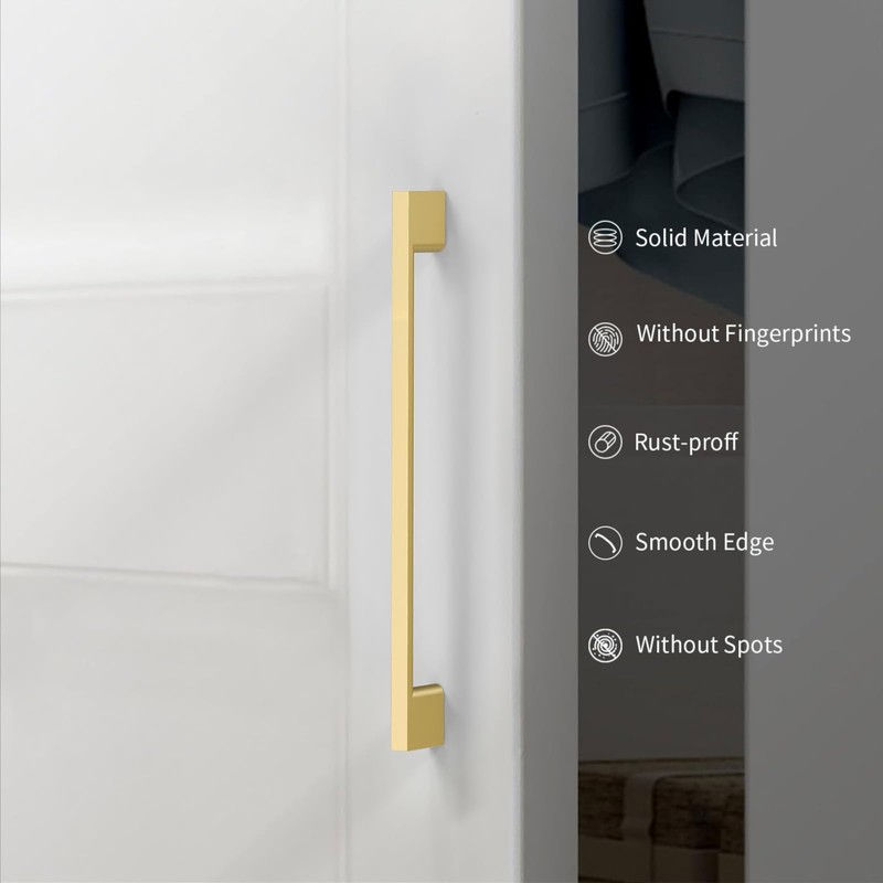 KNOKLOCK 10 Pack 5 Inch(128mm) Kitchen Cabinet Handles Brushed Gold