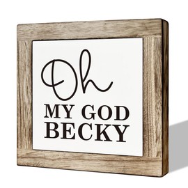 Oh My God Becky Humorous Bathroom Decor - Wooden Box Signs for Farmhouse Bathroom Tabletop, Funny Shelf Decor