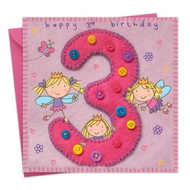 Twizler 3rd Birthday Card For Girl with Fairy Princess and Butterfly - Three Year Old - Age 3 - Childrens Birthday Card - Girls Birthday Card - Happy Birthday Card