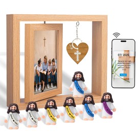 XIVEKD 4X6 Bible Picture Frames with NFC Function Bible Verse Wood Slices, 7 Pcs Jesus Figurine Decorations for Tabletop Display, Suitable for Denominational Party Favors, Sunday School, Baptism Gifts.