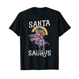 Merry Christmas Santa Rainbow friends Saurus Dinosaur Funny T-Shirt
