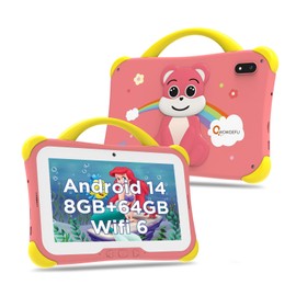 CWOWDEFU 2025 Kids Tablet,8GB+64GB,1TB ExpandAndroid 14 Tablet for Kids 7 inch Pro,Toddler Learning Tablet with Case,4000mAh/Parental Control/Dual Camera,FM/GPS/OTG/Great Gift for Children(Pink)