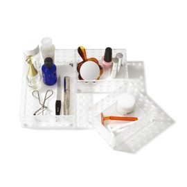 Like-it | Bricks set 90012 | Stackable Bins | Storage Bins for Kitchen Gadgets Utensils, Office, Makeup, Bedroom | 2 pieces of small bins and 1 piece of medium size bin | Tr. White |