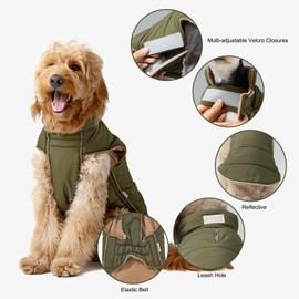 BICOPET Dog Coats for Small, Large Dogs Winter Waterproof, Reversible Dog Jackets, Reflective Adjustable Pet Snowsuit Clothes Turtleneck Fleece Vest for Medium Dogs Puffer Jacket-Green Brown, XS