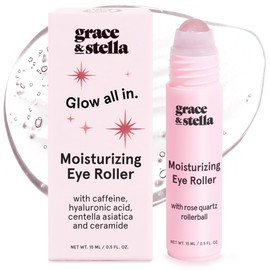grace & stella Under Eye Brightener with Rose Quartz Rollerball - Centella Asiatica & Caffeine Under Eye Serum for Dark Circles & Puffiness - Travel Essentials, Birthday Gifts for Mom (15ml/0.51floz)