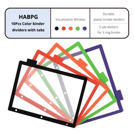 HABGP 10PCS/2 Set 3 Ring Binder Dividers with Tabs, Color Page Dividers for 3 Ring Binder with Tabs, 5 Tab Dividers, Clear Folder Three Ring File Dividers with Tabs, Tabbed Index Dividers