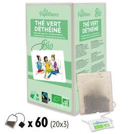 LES PAPOTEUSES | Decaffeinated Organic Green Tea from China | 60 Bags | Certified Organic and Fair Trade | Pack of 3 Boxes of 20 Bags of Green Tea Leaves