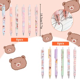 Wisebom Cute Cartoon Gel Pen 12 Pieces Retractable Kawaii Gel Pen 0.5 mm Black Neutral Pen Black Ink Retractable Ballpoint Pen for Adults Students School Office Supplies