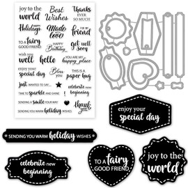 ORIGACH Sentiments Clear Stamp and Dies Set for DIY Scrapbooking Album Decorative Card Making