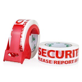 BOMEI PACK Security Seal Tape, Please Report if Seal is Broken Printing Packing Tape with Dispenser, 2.4mil 2inch x 110yds, 2Rolls Heavy Duty Fragile Tape Refills for Shipping, Moving and Sealing