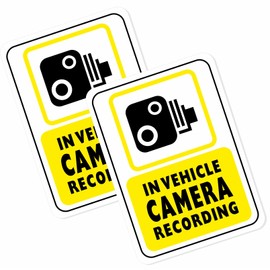 2 x Stickers In Vehicle Camera Recording Security Sign CCTV Operation 24hr Video Warning Dash Cam Label Car Taxi Van Notice Yellow 80mm x 110mm VC2