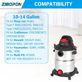 90662 Type F / 90672 Type I Vacuum Bag Replacement for Shop Vac Bags 10-14 Gallon, Part# 9066200, 9066233, 9067200, 9067233, VF2005, Disposable Dust Collection Filter Bags(6 Pack)