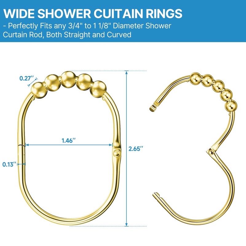 MENGJINGO 12PCS Wide Shower Curtain Hooks, Rust Proof Stainless Steel