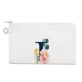 Soft Clutch Wallet, Women Handbag Canvas Zipper Makeup Bag Holder Purse for Credit Coin Bills Crash 7.4x4.6 in Print Floral Alphabet Monogrammed Rose Gold Letter I