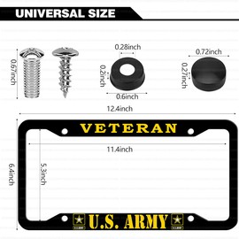 2 Pcs Aluminum Veteran License Plate Frame for US Army,4-Hole Matte Black for United States Army Car Licenses Plate Covers Holders Frames for Plates with Screw Caps