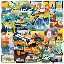 50PCS US States Stickers,Cool Travel Stickers,Waterproof Vinyl Stickers for Water Bottles,Laptop,Luggage,Teens Adults,Keyboards,Backpacks,Skateboards,Luggage,Water Bottles,Scrapbooks