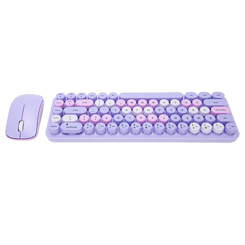 Keyboard Mouse Combo 2.4GHz Wireless Cute Retro 68 Round Keycaps
